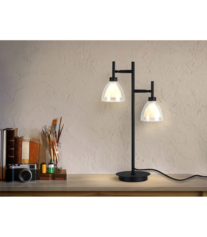 Baldwin Reader Table Lamp Curved Cone Glass (U) 2 Light G9 Satin Black/Iridescent/Opal-4