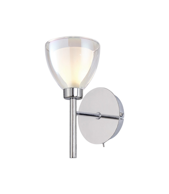 Baldwin Switched Wall Lamp Curved Cone Glass (U) 1 Light G9 Polished Chrome/Iridescent/Opal-1