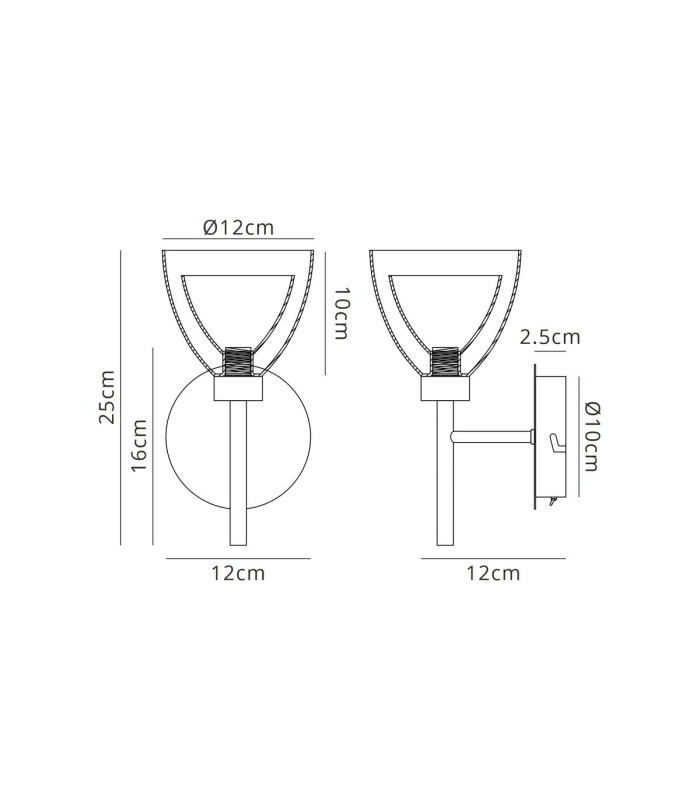 Baldwin Switched Wall Lamp Curved Cone Glass (U) 1 Light G9 Polished Chrome/Iridescent/Opal-2