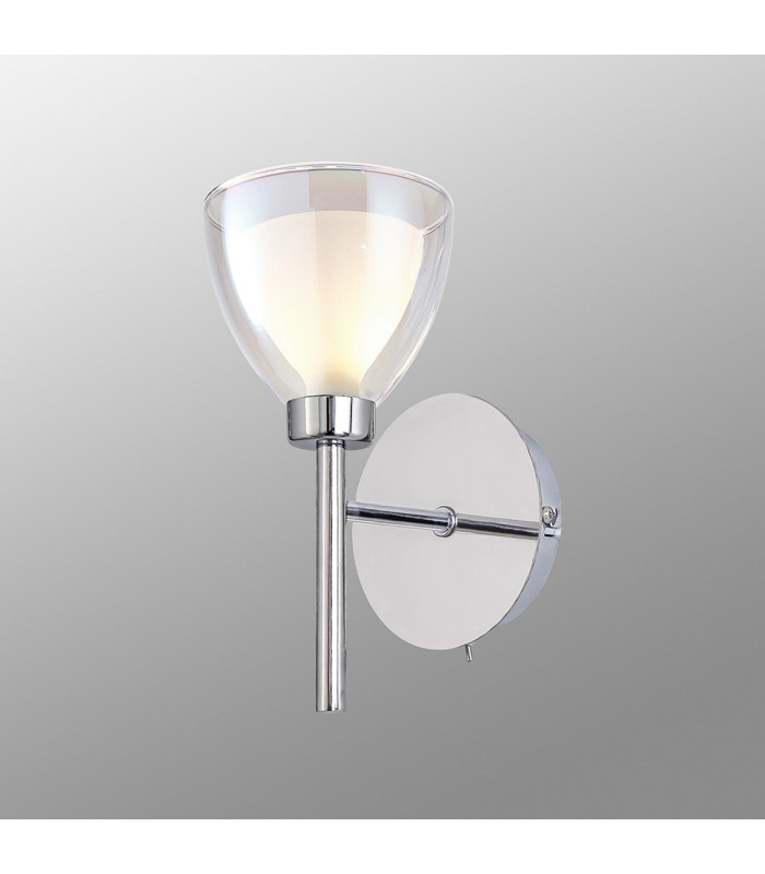 Baldwin Switched Wall Lamp Curved Cone Glass (U) 1 Light G9 Polished Chrome/Iridescent/Opal-3