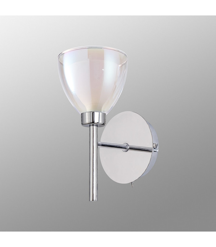 Baldwin Switched Wall Lamp Curved Cone Glass (U) 1 Light G9 Polished Chrome/Iridescent/Opal-14