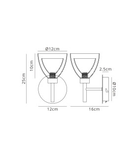 Baldwin Switched Wall Lamp Curved Cone Glass (U) 1 Light G9 Satin Black/Iridescent/Opal-2