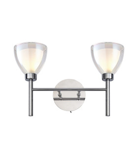 Baldwin Switched Wall Lamp Curved Cone Glass (U) 2 Light G9 Polished Chrome/Iridescent/Opal-1