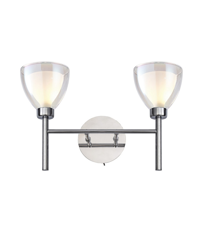 Baldwin Switched Wall Lamp Curved Cone Glass (U) 2 Light G9 Polished Chrome/Iridescent/Opal-1