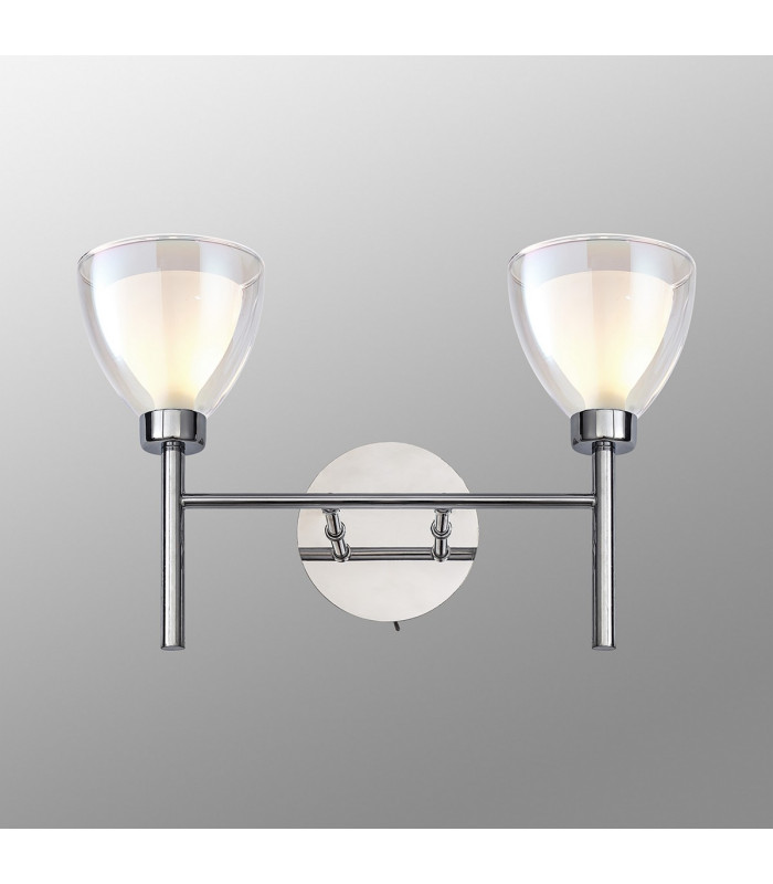 Baldwin Switched Wall Lamp Curved Cone Glass (U) 2 Light G9 Polished Chrome/Iridescent/Opal-3