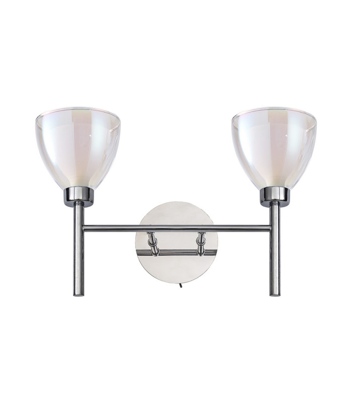 Baldwin Switched Wall Lamp Curved Cone Glass (U) 2 Light G9 Polished Chrome/Iridescent/Opal-4
