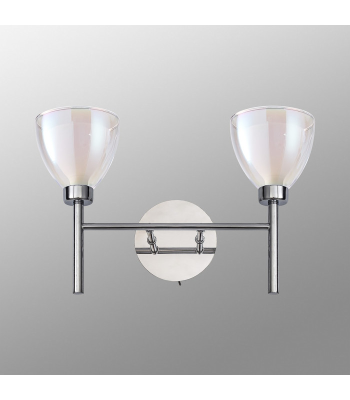 Baldwin Switched Wall Lamp Curved Cone Glass (U) 2 Light G9 Polished Chrome/Iridescent/Opal-14