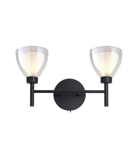 Baldwin Switched Wall Lamp Curved Cone Glass (U) 2 Light G9 Satin Black/Iridescent/Opal-1