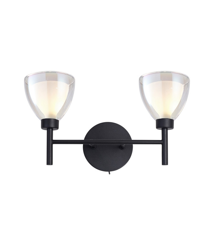 Baldwin Switched Wall Lamp Curved Cone Glass (U) 2 Light G9 Satin Black/Iridescent/Opal-1