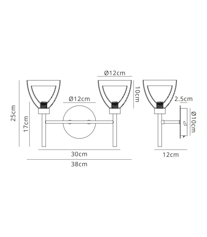 Baldwin Switched Wall Lamp Curved Cone Glass (U) 2 Light G9 Satin Black/Iridescent/Opal-2