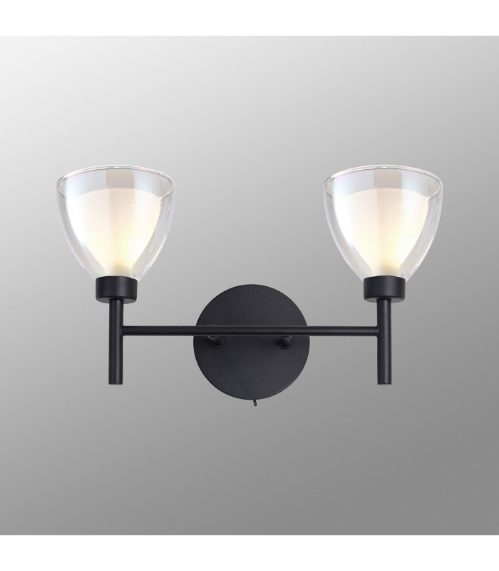 Baldwin Switched Wall Lamp Curved Cone Glass (U) 2 Light G9 Satin Black/Iridescent/Opal-3