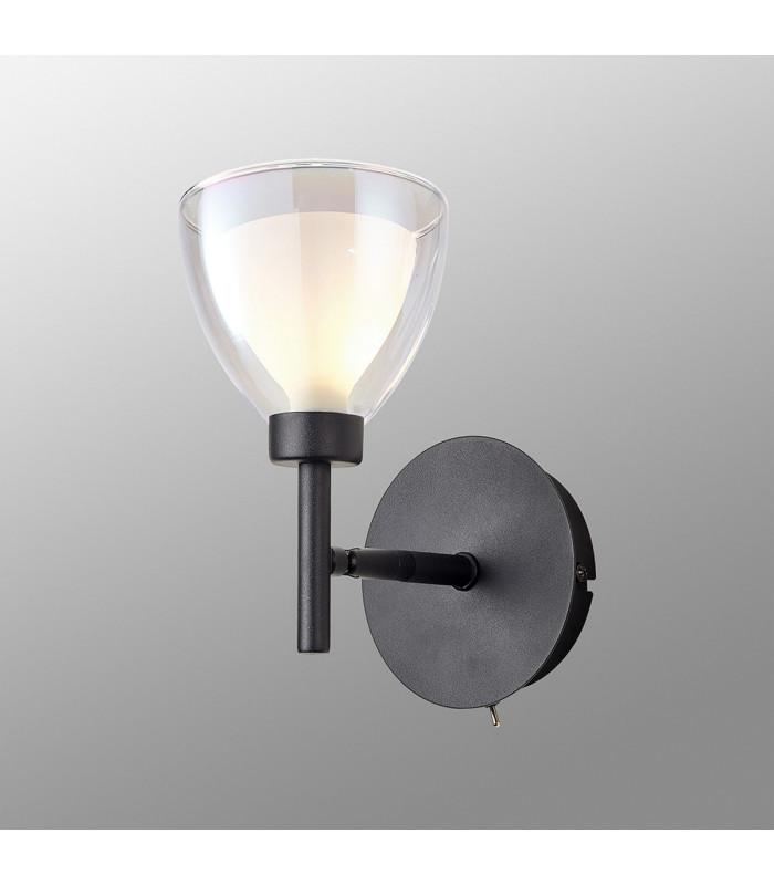 Baldwin Adjustable Switched Wall Lamp Curved Cone Glass (U) 1 Light G9 Satin Black/Iridescent/Opal-3