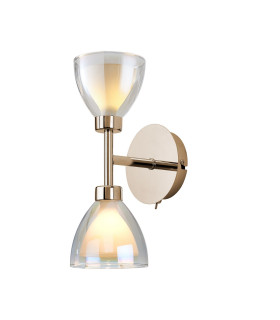 Baldwin Switched Up / Down Wall Lamp Curved Cone Glass (U) 2 Light G9 French Gold/Iridescent/Opal-1