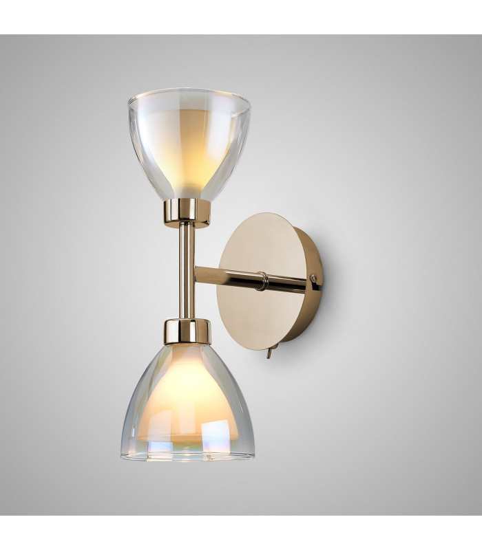 Baldwin Switched Up / Down Wall Lamp Curved Cone Glass (U) 2 Light G9 French Gold/Iridescent/Opal-3
