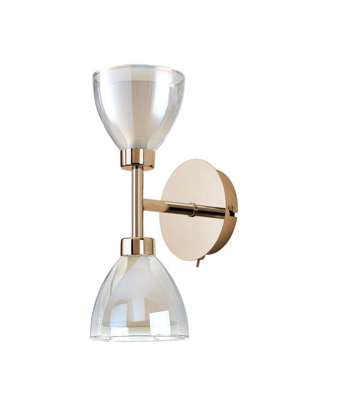 Baldwin Switched Up / Down Wall Lamp Curved Cone Glass (U) 2 Light G9 French Gold/Iridescent/Opal-4