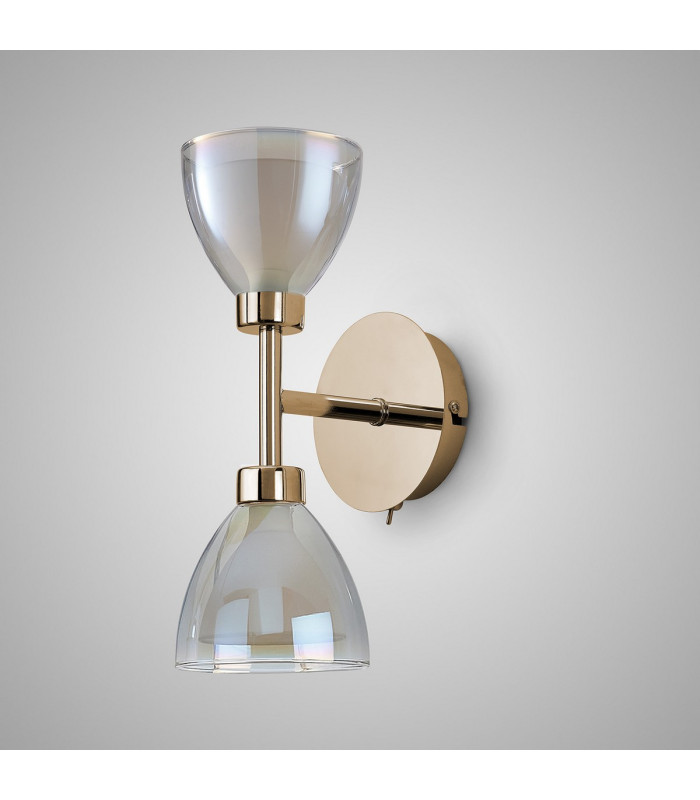 Baldwin Switched Up / Down Wall Lamp Curved Cone Glass (U) 2 Light G9 French Gold/Iridescent/Opal-14