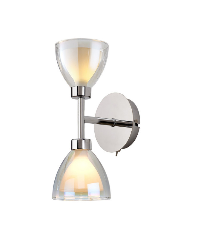 Baldwin Switched Up / Down Wall Lamp Curved Cone Glass (U) 2 Light G9 Polished Chrome/Iridescent/Opal-1