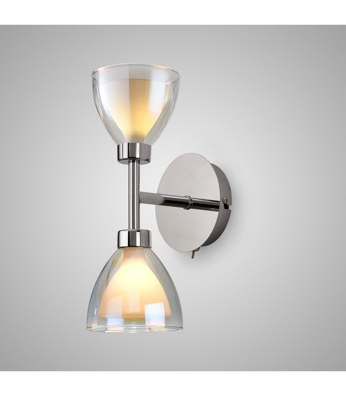 Baldwin Switched Up / Down Wall Lamp Curved Cone Glass (U) 2 Light G9 Polished Chrome/Iridescent/Opal-3