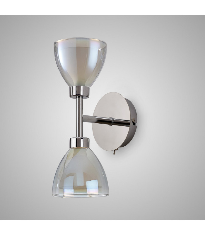 Baldwin Switched Up / Down Wall Lamp Curved Cone Glass (U) 2 Light G9 Polished Chrome/Iridescent/Opal-13