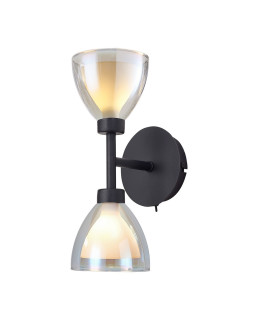 Baldwin Switched Up / Down Wall Lamp Curved Cone Glass (U) 2 Light G9 Satin Black/Iridescent/Opal-1