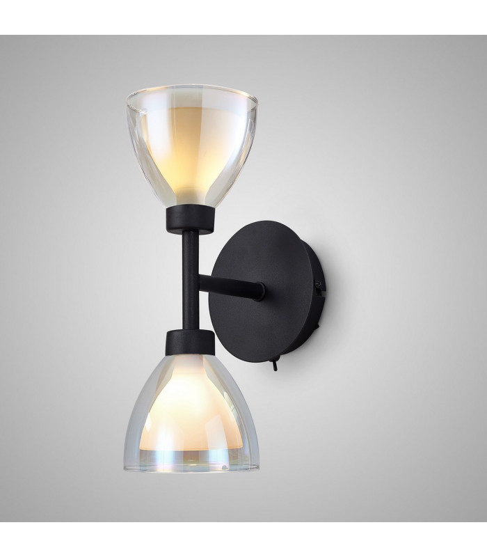 Baldwin Switched Up / Down Wall Lamp Curved Cone Glass (U) 2 Light G9 Satin Black/Iridescent/Opal-3