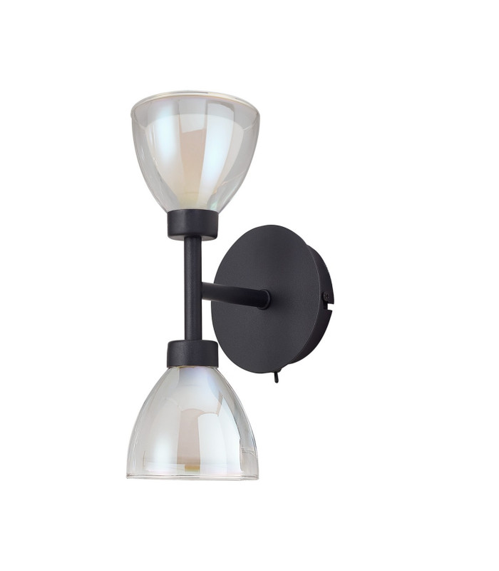 Baldwin Switched Up / Down Wall Lamp Curved Cone Glass (U) 2 Light G9 Satin Black/Iridescent/Opal-4