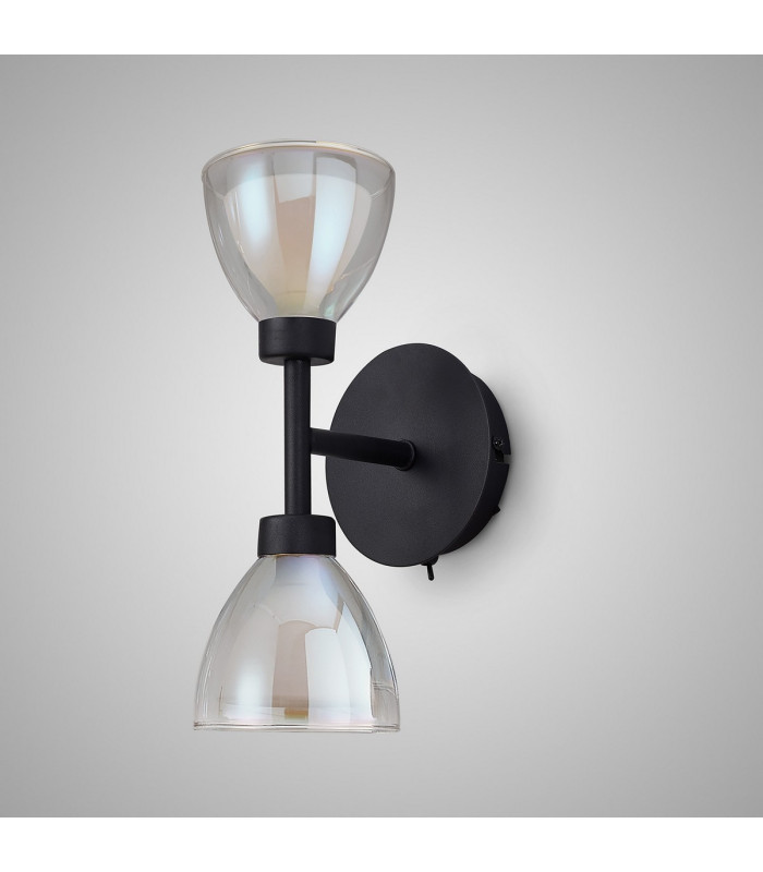 Baldwin Switched Up / Down Wall Lamp Curved Cone Glass (U) 2 Light G9 Satin Black/Iridescent/Opal-14