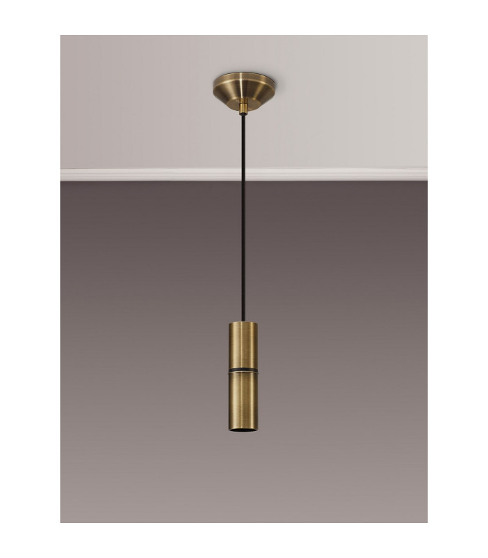 Hudsonville 10cm 1.5m 1 Light Pendant 1 x E27 Antique Brass/Black Braided Cable-3