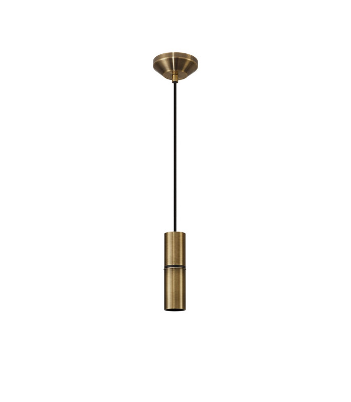Hudsonville 10cm 1.5m 1 Light Pendant 1 x E27 Antique Brass/Black Braided Cable-4