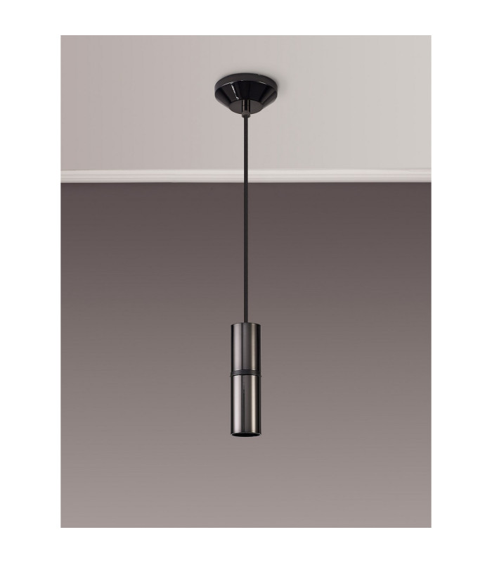 Hudsonville 10cm 1.5m 1 Light Pendant 1 x E27 Black Chrome/Black Braided Cable-3