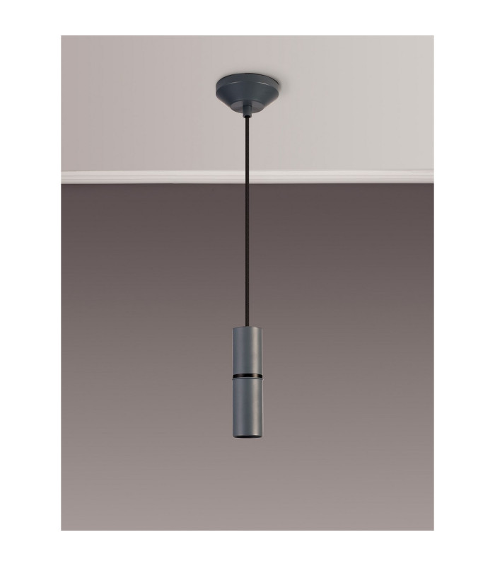Hudsonville 10cm 1.5m 1 Light Pendant 1 x E27 Grey/Black Braided Cable-3
