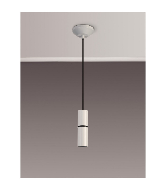 Hudsonville 10cm 1.5m 1 Light Pendant 1 x E27 Matt White/Black Braided Cable-3