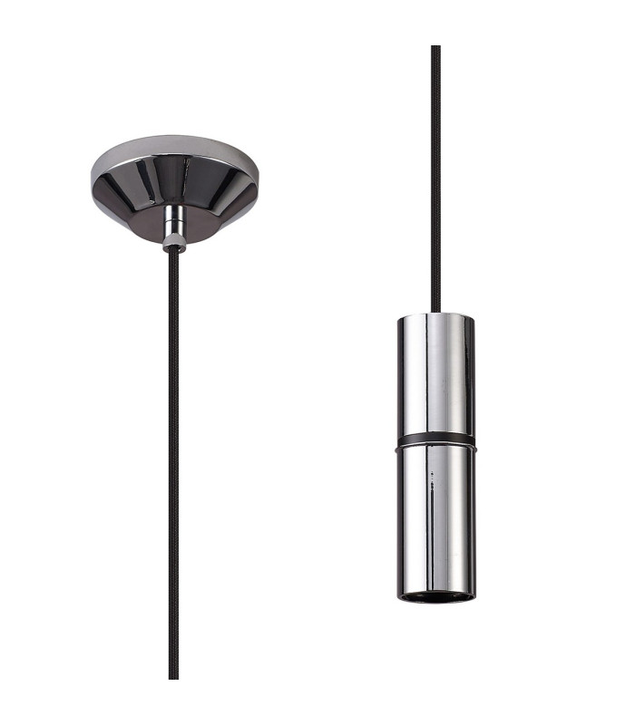 Hudsonville 10cm 1.5m 1 Light Pendant 1 x E27 Polished Chrome/Black Braided Cable-1