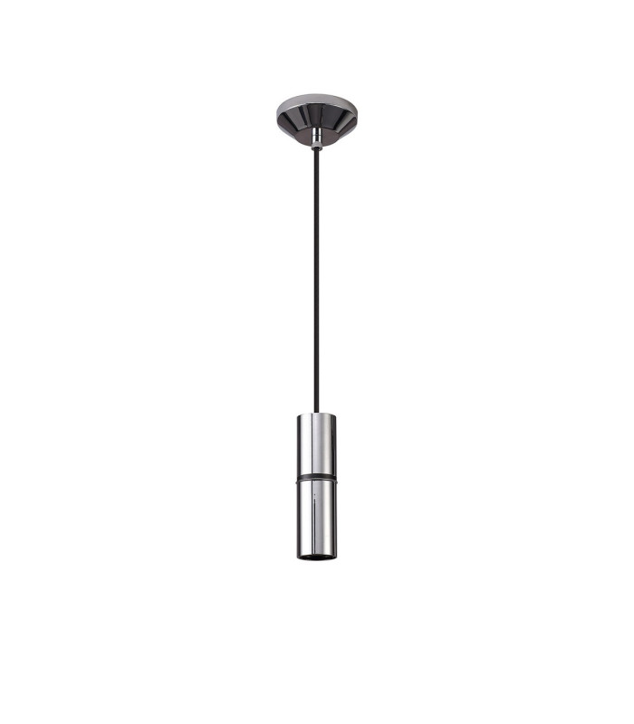 Hudsonville 10cm 1.5m 1 Light Pendant 1 x E27 Polished Chrome/Black Braided Cable-3