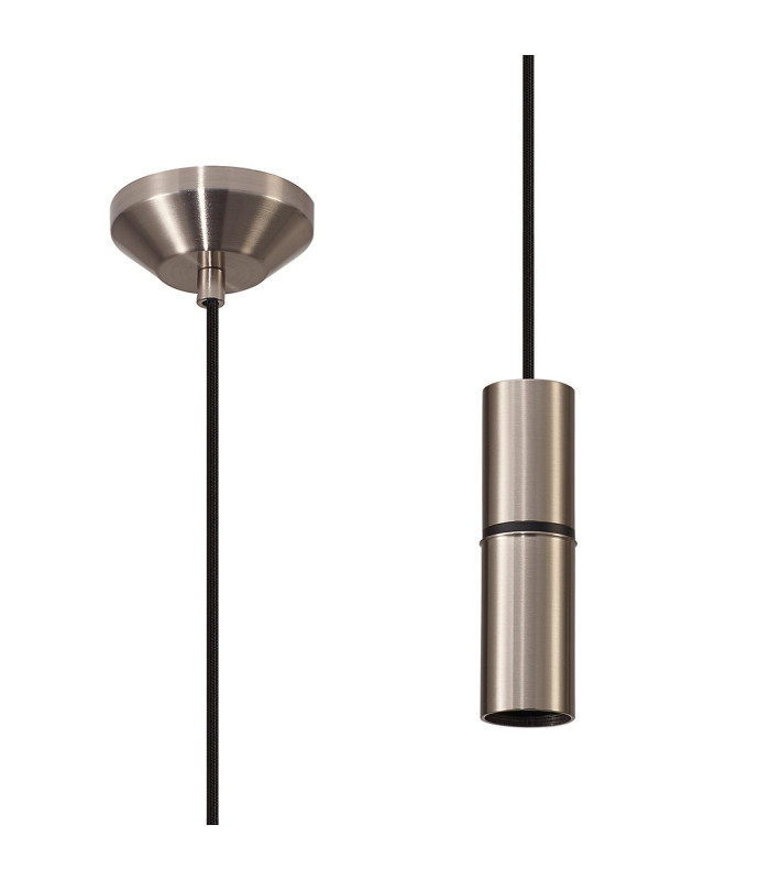 Hudsonville 10cm 1.5m 1 Light Pendant 1 x E27 Satin Nickel/Black Braided Cable-1