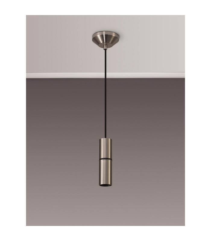 Hudsonville 10cm 1.5m 1 Light Pendant 1 x E27 Satin Nickel/Black Braided Cable-3