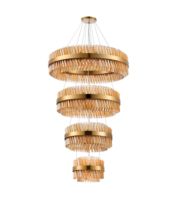 Lysander 4 Tier 40cm + 60cm + 80cm + 1m Pendant 10 + 18 + 24 + 32 Light G9 Brass/Amber Item Weight: 80kg-9