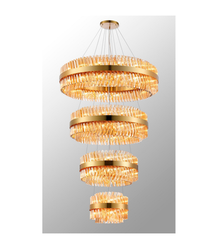 Lysander 4 Tier 40cm + 60cm + 80cm + 1m Pendant 10 + 18 + 24 + 32 Light G9 Brass/Amber Item Weight: 80kg-11