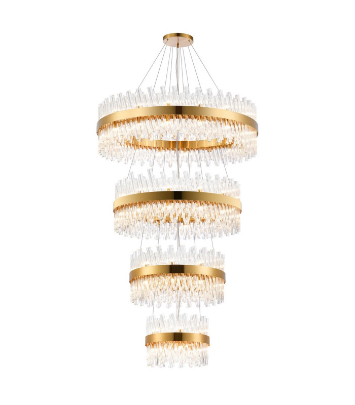 Lysander 4 Tier 40cm + 60cm + 80cm + 1m Pendant 10 + 18 + 24 + 32 Light G9 Brass/Clear Item Weight: 80kg-1