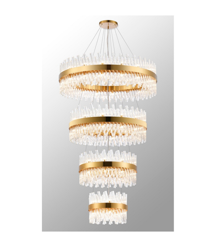 Lysander 4 Tier 40cm + 60cm + 80cm + 1m Pendant 10 + 18 + 24 + 32 Light G9 Brass/Clear Item Weight: 80kg-3