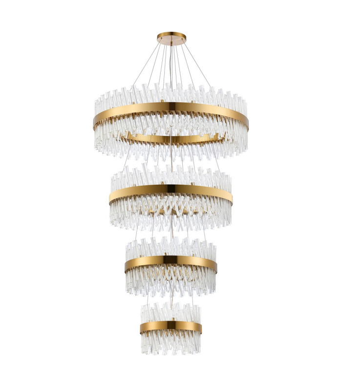 Lysander 4 Tier 40cm + 60cm + 80cm + 1m Pendant 10 + 18 + 24 + 32 Light G9 Brass/Clear Item Weight: 80kg-4