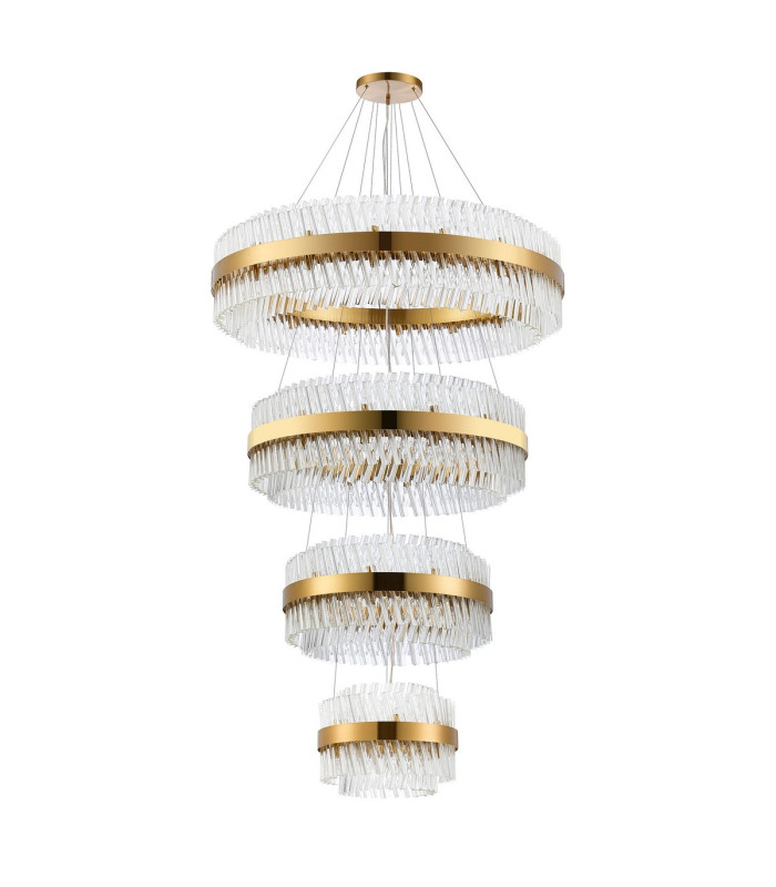 Lysander 4 Tier 40cm + 60cm + 80cm + 1m Pendant 10 + 18 + 24 + 32 Light G9 Brass/Clear Item Weight: 80kg-9