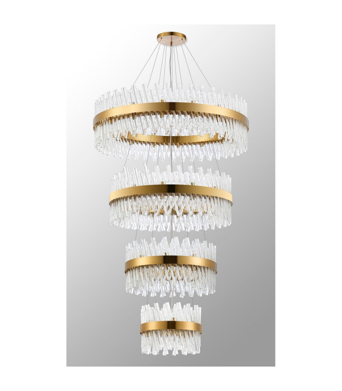 Lysander 4 Tier 40cm + 60cm + 80cm + 1m Pendant 10 + 18 + 24 + 32 Light G9 Brass/Clear Item Weight: 80kg-10