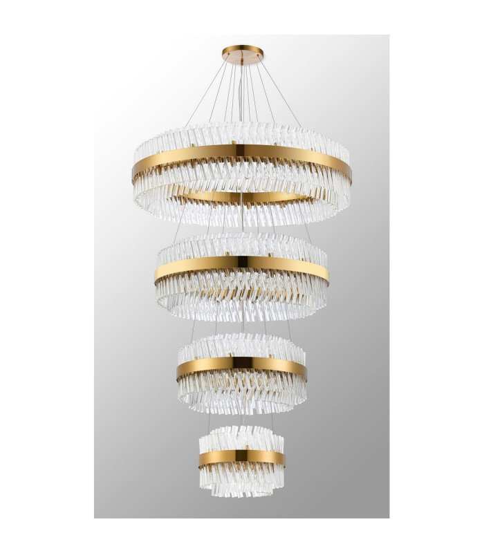 Lysander 4 Tier 40cm + 60cm + 80cm + 1m Pendant 10 + 18 + 24 + 32 Light G9 Brass/Clear Item Weight: 80kg-12