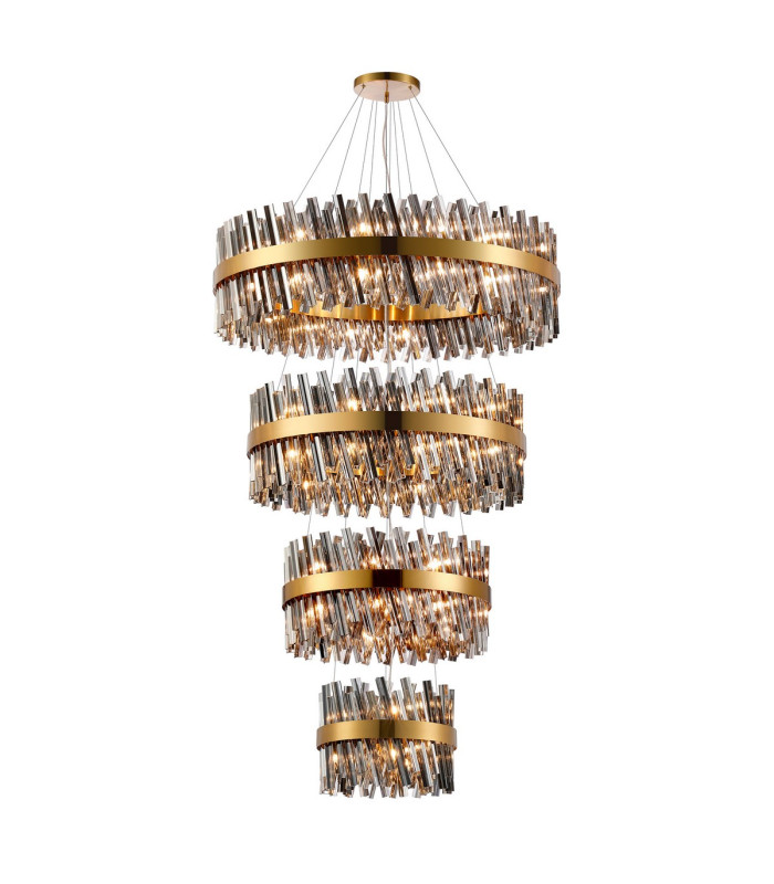 Lysander 4 Tier 40cm + 60cm + 80cm + 1m Pendant 10 + 18 + 24 + 32 Light G9 Brass/Smoke Item Weight: 80kg-1