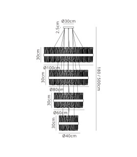 Lysander 4 Tier 40cm + 60cm + 80cm + 1m Pendant 10 + 18 + 24 + 32 Light G9 Brass/Smoke Item Weight: 80kg-2