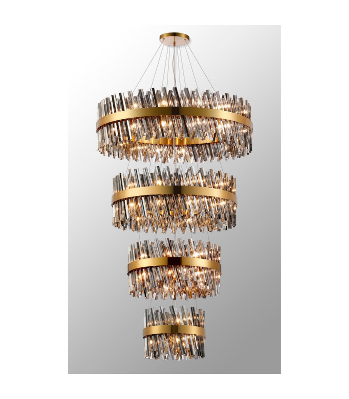 Lysander 4 Tier 40cm + 60cm + 80cm + 1m Pendant 10 + 18 + 24 + 32 Light G9 Brass/Smoke Item Weight: 80kg-3