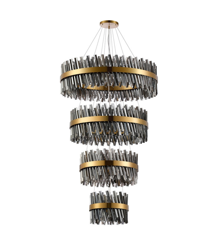 Lysander 4 Tier 40cm + 60cm + 80cm + 1m Pendant 10 + 18 + 24 + 32 Light G9 Brass/Smoke Item Weight: 80kg-4