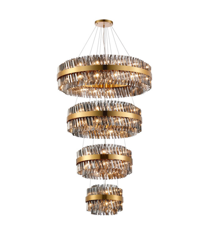 Lysander 4 Tier 40cm + 60cm + 80cm + 1m Pendant 10 + 18 + 24 + 32 Light G9 Brass/Smoke Item Weight: 80kg-5