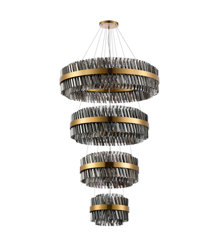 Lysander 4 Tier 40cm + 60cm + 80cm + 1m Pendant 10 + 18 + 24 + 32 Light G9 Brass/Smoke Item Weight: 80kg-9